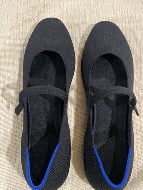 Rothy's Black Flats with Blue Trim Mary Jane Style